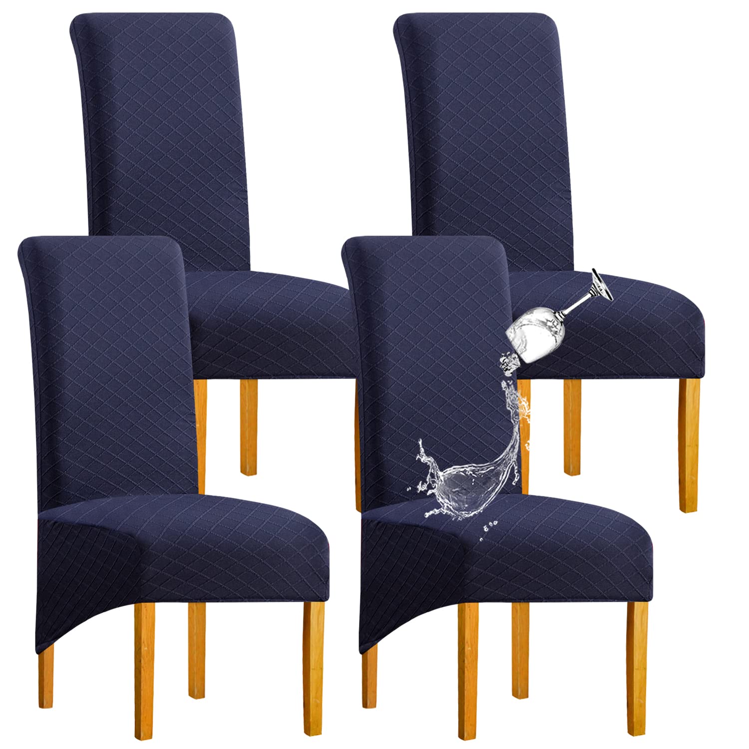 SHENGYIJING Large Chair Covers for Dining Room, Stretch Spandex Fabric High Back Chair Covers Washable Removable Dining Chair Cover Set of 4 XL Chair Protector Slipcover, Navy Blue