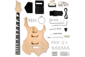 Ktaxon DIY Guitar Kit with Mahogany Body, Ebony Fingerboard and Maple Neck, 6 String DIY electric Guitar Kit with Unique Desi
