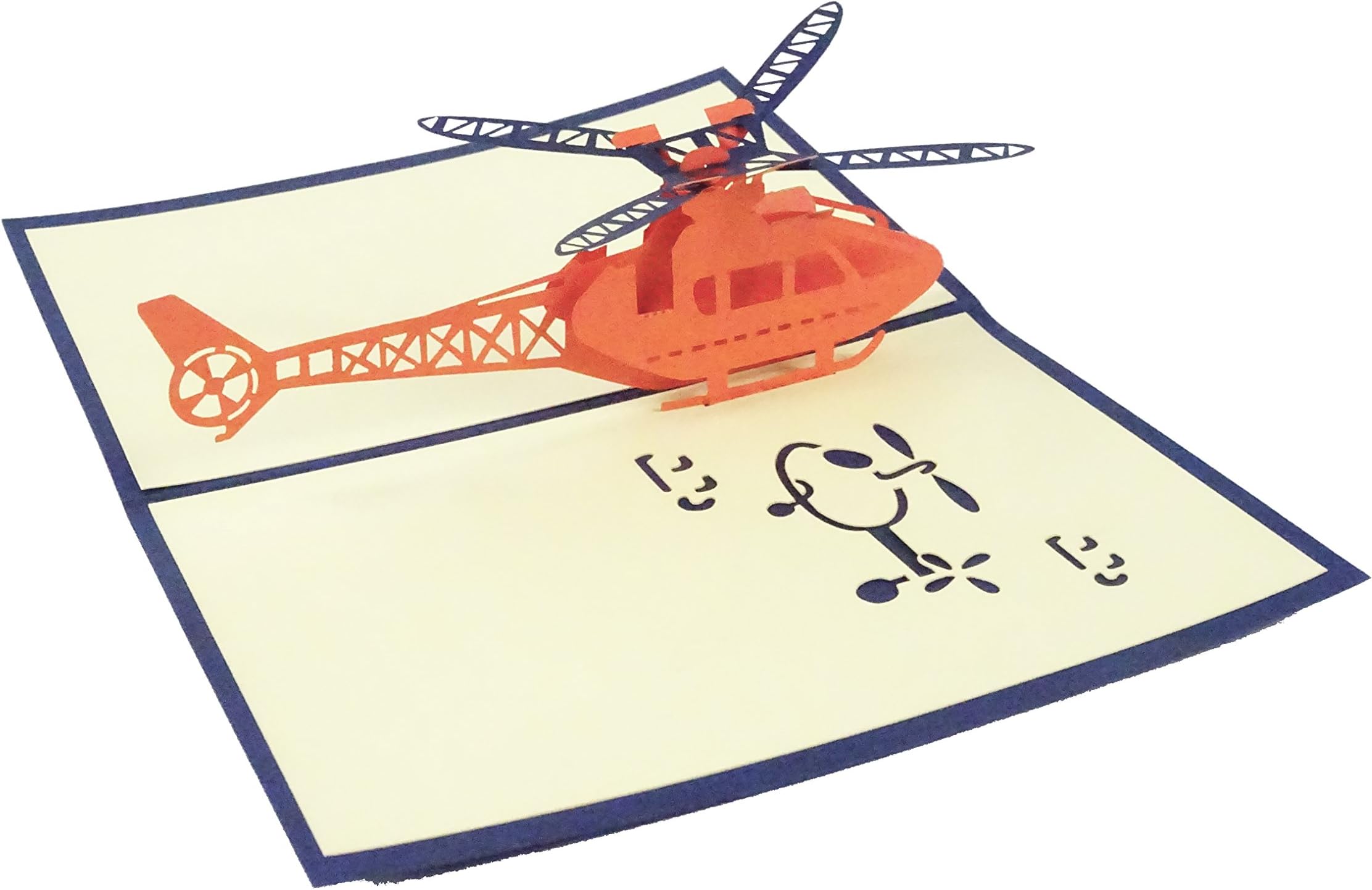 Helicopter Design 3D Pop Up Card Greeting Card Birthday Card Helicopter Gift Pilot Gift (Blue Cover)