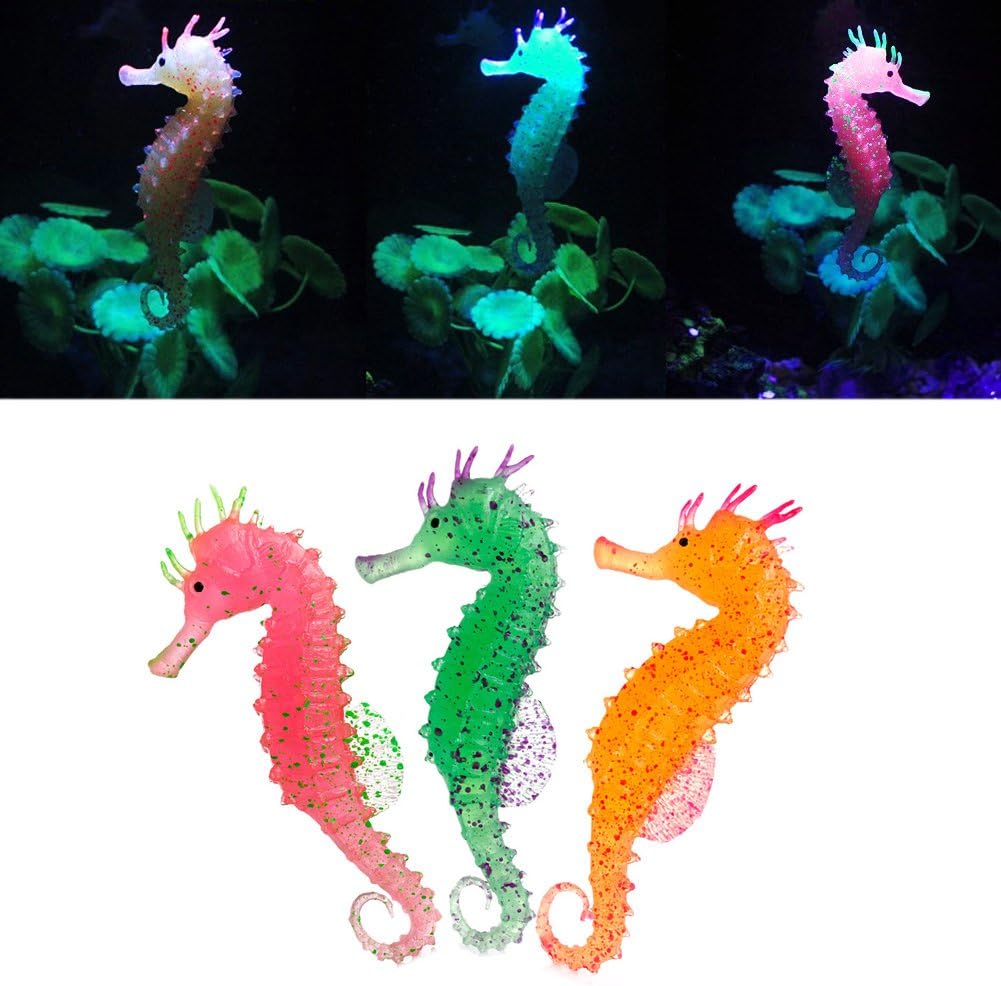 Dairyshop Aquarium Sea Horse Artificial Hippocampus Ornament Fish Tank Luminous Decor New (Green)