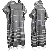 1pcs Large Turkish Cotton Poncho Towel Surf Poncho Changing Robe with Hood and Front Pocket Absorbent Wearable Towel Hooded Beach Towel for Adult Man Women Surf Beach Pool and Swim (Grey, M)