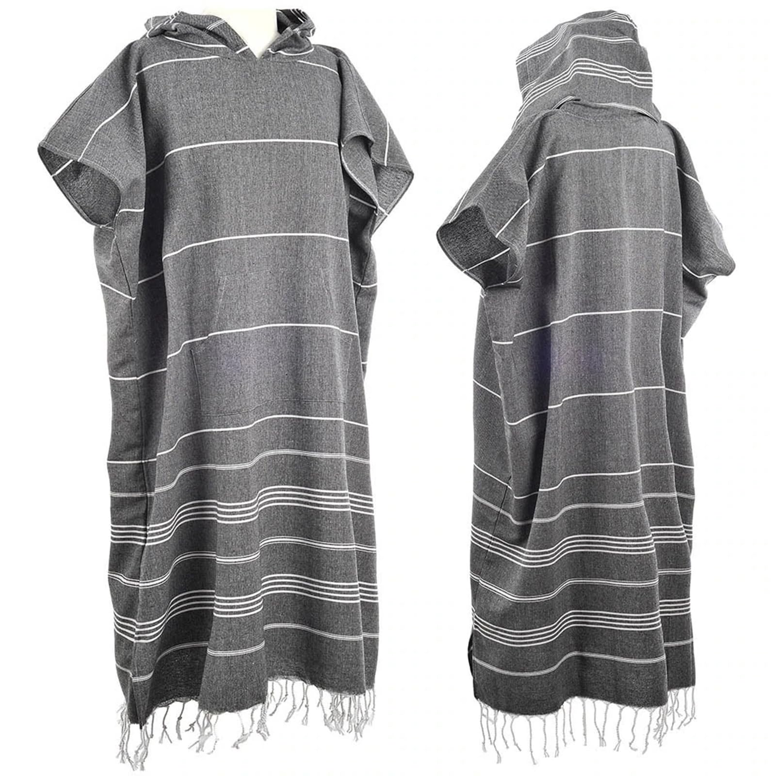 Photo 1 of 1pcs Large Turkish Cotton Poncho Towel Surf Poncho Changing Robe with Hood and Front Pocket Absorbent Wearable Towel Hooded Beach Towel for Adult Man Women Surf Beach Pool and Swim (Grey, M)