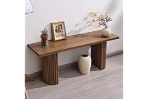 WINWY Fluted Wood Bench, 43" Farmhouse Solid Wood Bench Seat for Entryway, Dining Room, Indoors, Semicircular Leg, Easy Assembly, Natural