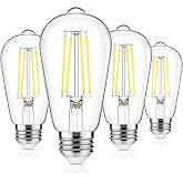 ASOMST 4-Pack Vintage Edison LED Bulbs, 60W Equivalent, 850LM 6W Edison Light Bulb Daylight White 5000K, ST58 LED Filament Bulb E26 Base, Non-Dimmable