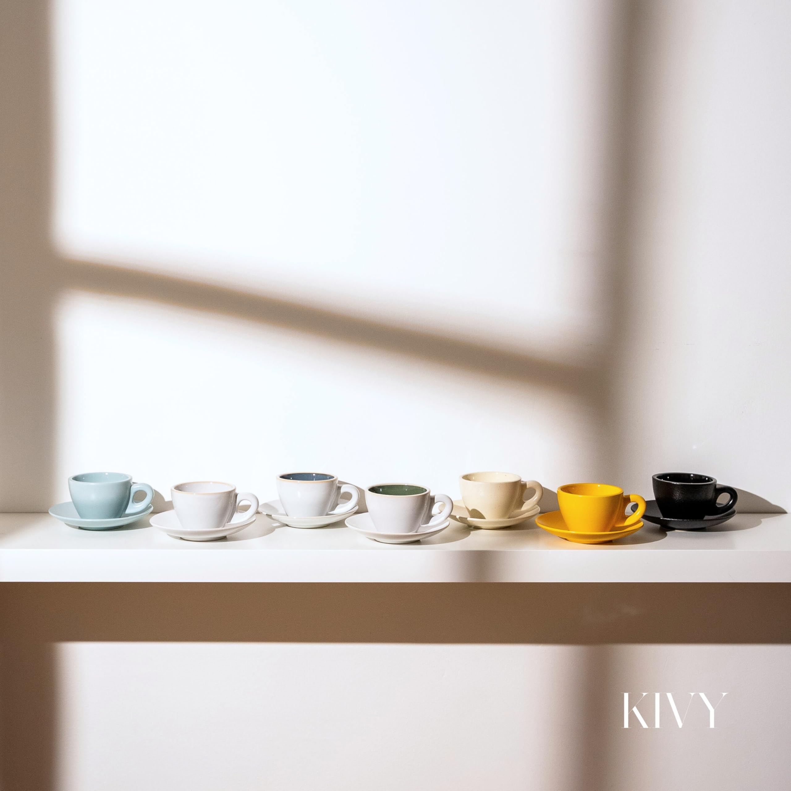 KIVY Cappuccino Tassen Dickwandig [4 x 240ml] - Handgefertigte Steingut Tasse - Kaffeetassen mit Untertassen - Cappuccinotassen Grau Blau- Milchkaffee Tassen Groß - Cappuccino Tasse mit Untertasse 7