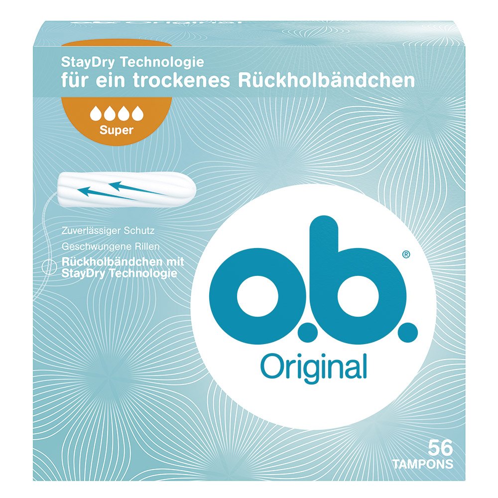 O.b. Original Super Tampon, mit geschwungenen Rillen, für zuverlässigen Schutz ideal für starke