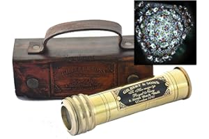 Royalmart Handmade Brass Kaleidoscope with Leather Box - Vintage Look - Antique Finish - Kaleidoscope for Kids Friends Family Children - 3D Mirror Lens (Brass Finish)