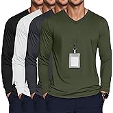 August Alley 4 Pack Men's Under Scrubs Long Sleeve V Neck Shirts Basic Casual Fitted Underwear Stretchy Layering Tees Tops