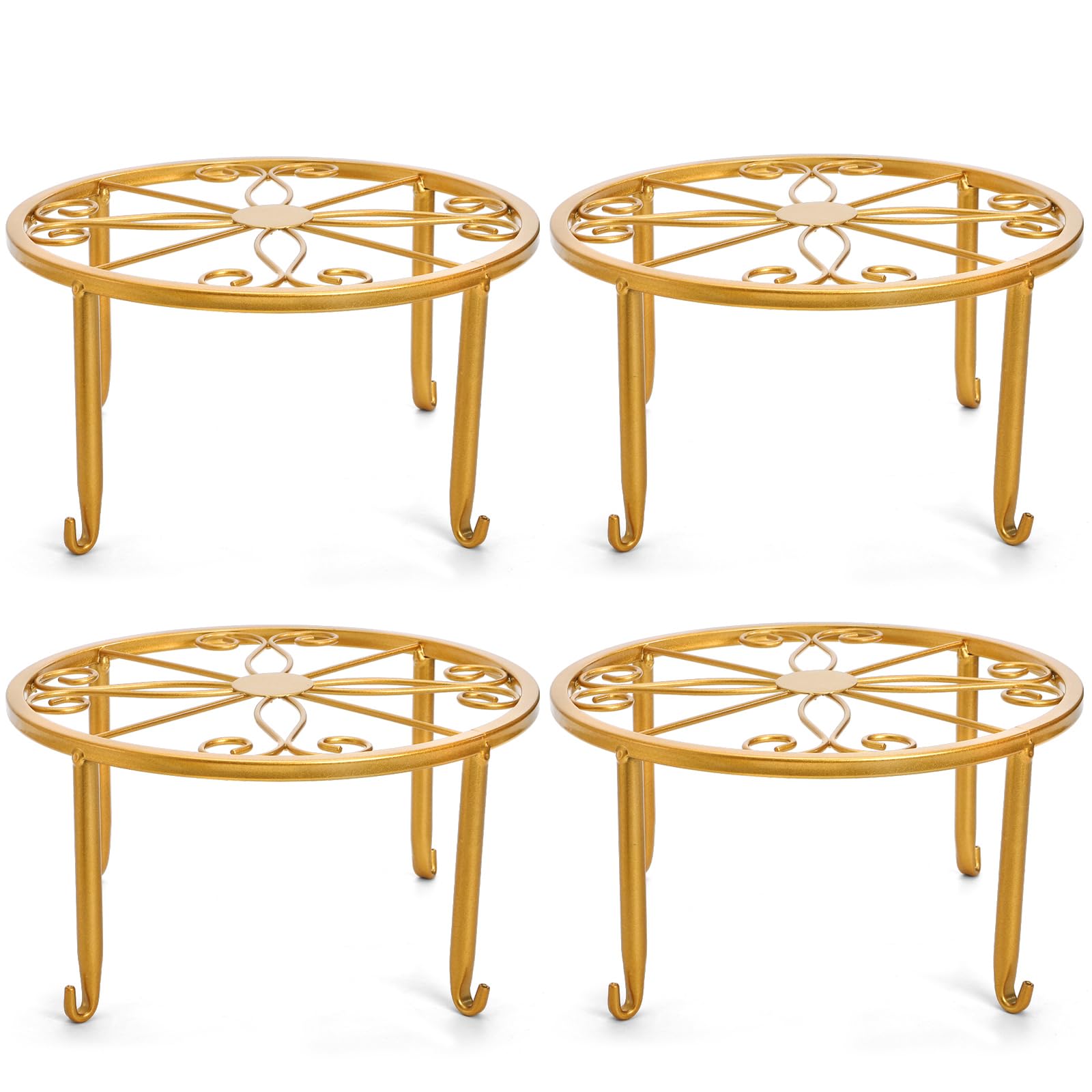 Tosnail 4 Pack 9" Metal Plant Stands for Indoor and Outdoor, Flower Pots Holder, Beverage Dispenser Stand, Pumpkin Stand for Floor and Tabletop Decoration - Gold