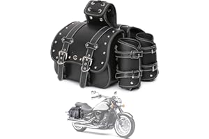 QJBOMTO High-density Leather Motorcycle Saddlebags-Throw Over Saddle bags Panniers Side Bags with cup holder,Waterproof,Side Tool Bag,Storage Tool Bag for Motorbike,Universal,1Pair, M (Black2)