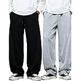 SOLY HUX Men's Athletic Sweatpants 2 Packs Drawstring Elastic Waist Wide Leg Baggy Sports Pants