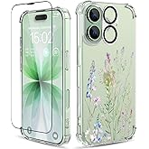 ilnehc for iPhone 17 Case,[3 in 1] with Screen Protector & Camera Lens Protector, Flower Pattern Design,Clear Soft Shockproof Slim Floral Phone Cover for Women Girls 2025 6.3" (Foxtail Grass)