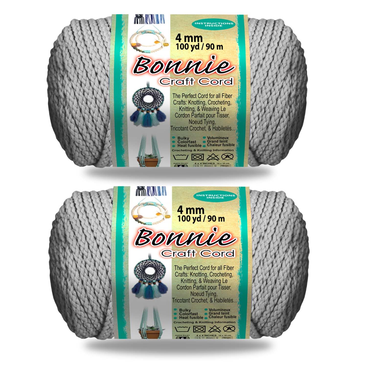 Pepperell Bonnie Braid Macrame Cord | 6mm x 100yd | Shadow (Value 2-Pack) | Twisted Polypropylene Cord for DIY Crafts, Plant Hangers, Wall Hangings, Crochet & Macrame | Long-Lasting, Vibrant Color