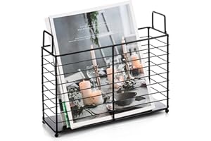 Noamus Metal Magazine Rack, Newspaper Book Tablet Storage Basket, File Holder Mail Organizer Bin with Handles, Iron Wire Black Folder Stand Holder for Home Office Bathroom Bedroom Den Living Room