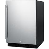Summit AL54 ADA Height 24" Built-In Undercounter Refrigerator with Glass Shelves and Door Storage, Stainless Steel/Black