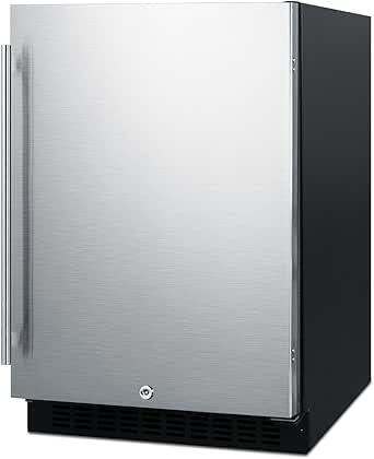 Summit AL54 ADA Height 24" Built-In Undercounter Refrigerator with Glass Shelves and Door Storage, Stainless Steel/Black
