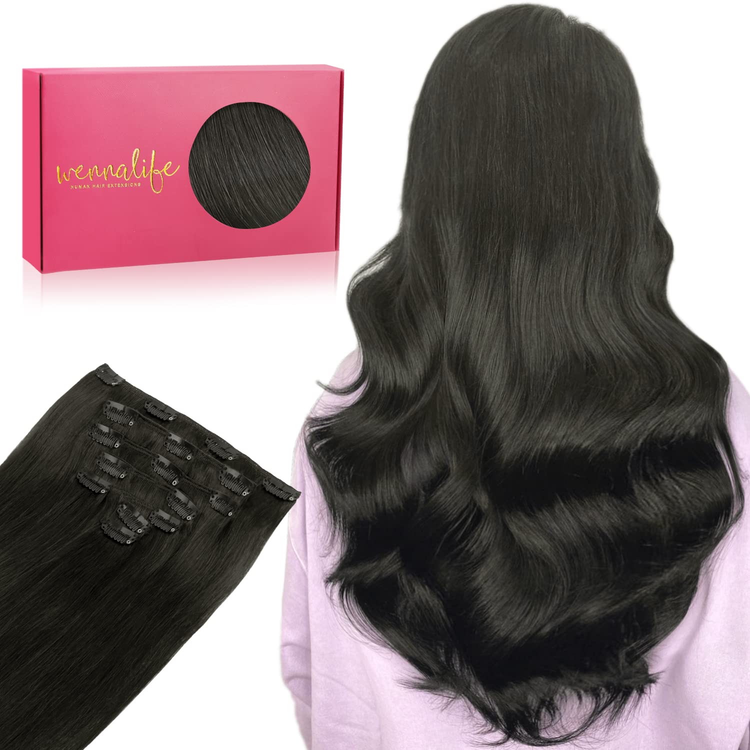 Wennalife Clip In Hair 20 Inch 70g 7pcs Natural Black Remy Human Hair Extensions