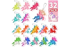 DODOLOL Unicorn Party Favors for Kids Goodie Bags Stuffers Pop Fidget Toys Bulk Its,32 Pack Unicorn Toys Pinata Stuffers Birthday Party Favors 4-8,8-12 Bubbles Small Kids Mini Classroom Prizes Pop keychain It