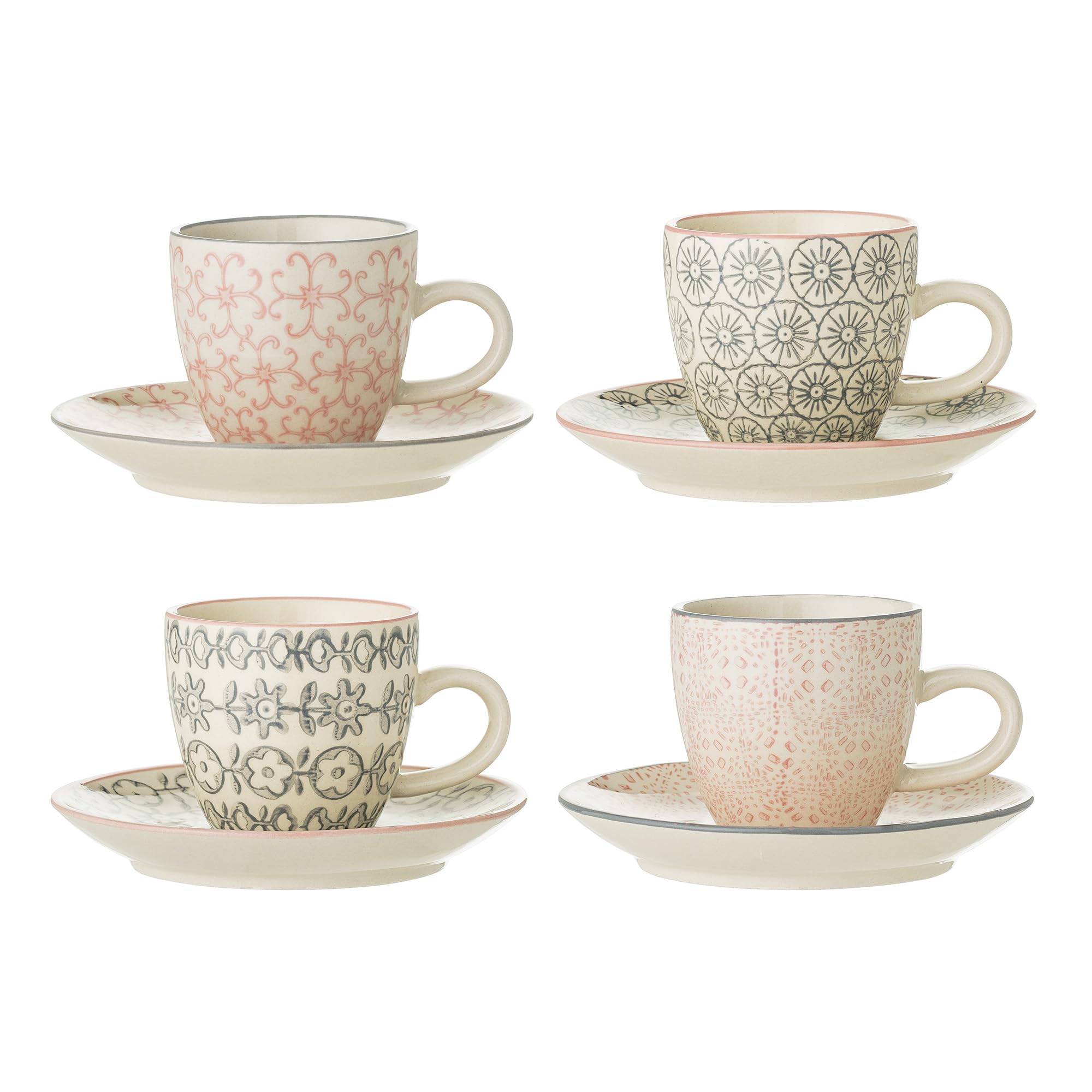 Bloomingville Cozy Set of 4 Ceramic Mugs, 4 Pieces (1 Pack), 4, Pink