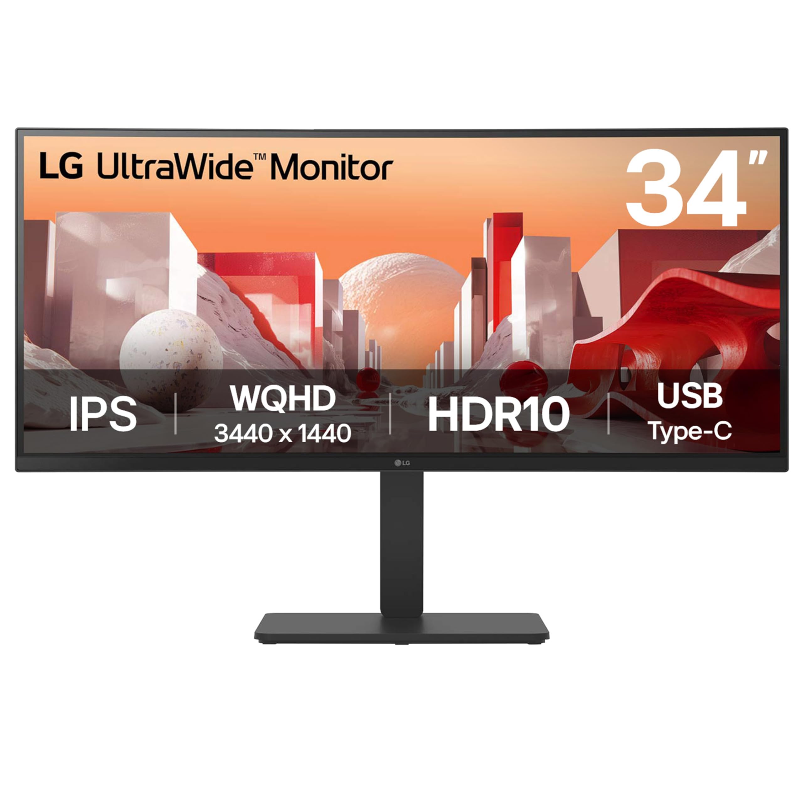 LG UltraWide Monitor 34BA75QE - UWQHD 1440p IPS 34 inch, 60Hz, 5ms, HDR10, Built-in Power/KVM/Speakers, Height-Tilt-Swivel Adjustments, LAN (RJ45), USB-C (90W PD), USB Hub, HDMI, DP 1.4, Black