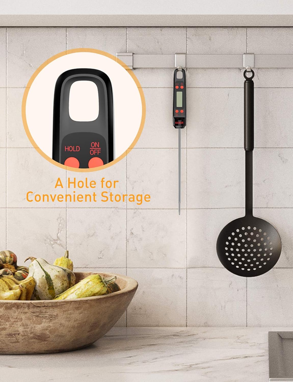Habor Meat Digital Cooking Thermometer, Instant Read Kitchen, 5.5'' Long Probe, Hanging Hole, ºF/ºC, Auto-Off for Food, BBQ, Water, Sugar, Milk, Yogurt, Turkey, Grill, Wine, Black: Kitchen & Dining