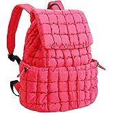 XSUIOY Quilted Backpack Purse for Women Small Lightweight Puffer Puffy College Laptop Backpack Nylon Casual Bookbag Daypack Top Flap Drawstring Padding Hiker Travel Gym Backpack(Rosered)
