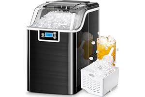 CRZOE Nugget Ice Maker Countertop, 45lbs/Day Pebble Ice Maker Machine with 24H Timer, Self-Cleaning Crushed Countertop Ice Maker with Pellet Soft Chewable Ice for Home & Kitchen Black