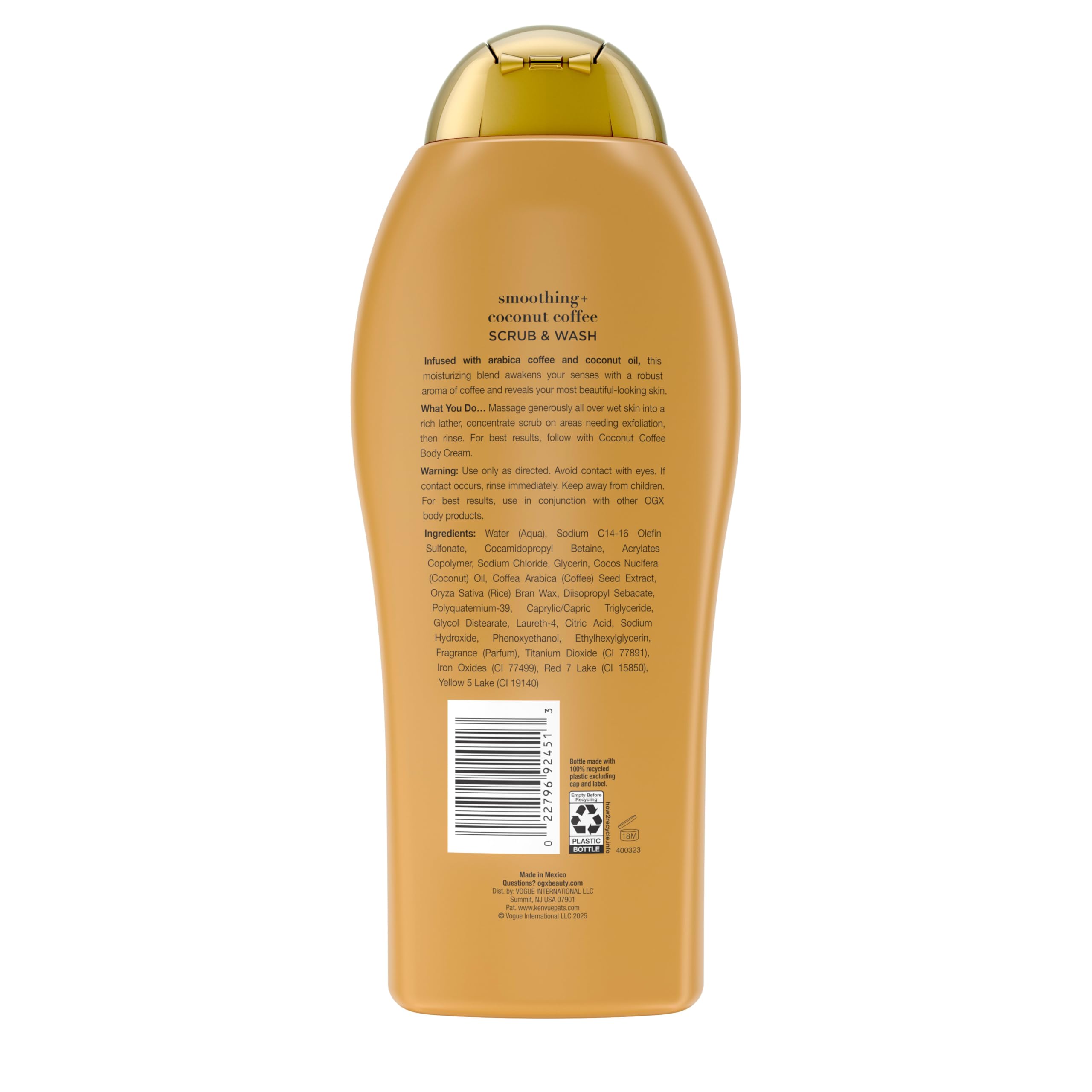 OGX Smoothing + Coconut Coffee Exfoliating Body Scrub with Arabica Coffee & Coconut Oil, Moisturizing Body Wash for Dry Skin, Paraben-Free with Sulfate-Free Surfactants, 19.5 Fl Oz - Image 4