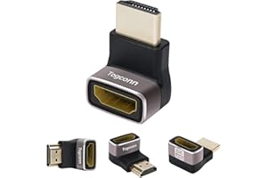TOGCONN 8K HDMI 2.1 Adapter 90 Degree and 270 Degree Gold Plated Adapter 4 Pack, Right Angle HDMI Male to Female Vertical Connector Converter HDMI L Shape Extender, Supports 8K@60Hz，4K@120Hz，4K@60Hz，4K@30Hz