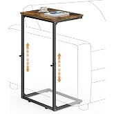 Vagusicc C Shaped End Table for Couch, 33.2'' Tall C Table Adjustable Height Side Table, Small Side Table for Small Spaces, Couch Tables that Slide Under, Tv Tray Table for Living Room, Rustic Brown