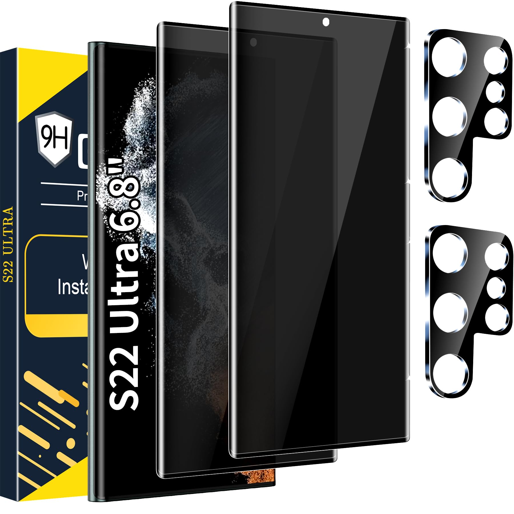 Photo 1 of [2+2 Pack] Galaxy S22 Ultra Privacy Screen Protector, 9H Tempered Glass, Ultrasonic Fingerprint Support, 3D Curved, HD Clear Anti-Spy Film for Samsung S22 Ultra 5G Glass Screen Protector