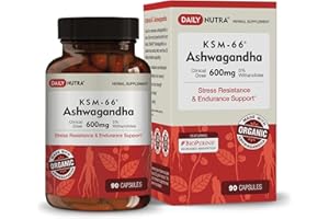 DailyNutra KSM-66 Ashwagandha 600mg Organic Root Extract - High Potency Supplement with 5% Withanolides | Relieves Tiredness, Supports Relaxation, Focus, Energy, & Muscle Growth (90 Capsules)