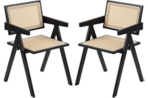 Furlide Rattan Dining Chairs Set of 2, Modern Mid Century Dining Chairs with Arms, Bamboo Chairs for Bedroom, Living Room, Re