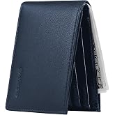 Chelmon Slim Wallet for Men ID Window with RFID Blocking Front Pocket Minimalist Bifold Bussiness Card Holder Gift for Men, Dark Blue