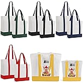TAOZIM 10Pcs Canvas Tote Bag Bulk with Outer Pocket, 12oz Cotton Blank Canvas Tote Bags 19 x 14.6Inch, 13 x 11Inch Reusable Grocery Bags Shopping Cloth Bags for Women, Colorful (5 Set Large & Medium)