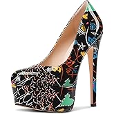 Castamere Womens Stiletto High Platform Heel Round Toe Pumps Slip-on Party Dress Patent Leather 5.9 Inches Heels