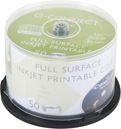 Q-CONNECT KF18020 52x Inkjet Printable CD-R Discs 700MB 80min 50 Pack