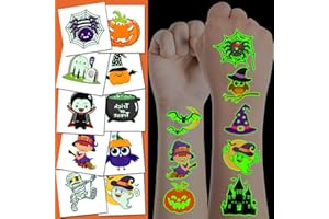 JCFIRE Halloween Temporary Tattoos for Kids, Halloween Party Favors, 102 Glow in Dark Halloween Tattoos Birthday Party Decorations Supplies Halloween Goodie Bag Fillers Activities Games Accessories