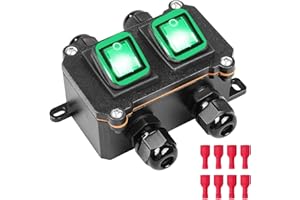 MKBKLLJY Inline Cord Switch IP66 Waterproof Switch Box DPST 12V DC 20A 8 Pin 2 Position ON/Off Outdoor Toggle Switch with Gre