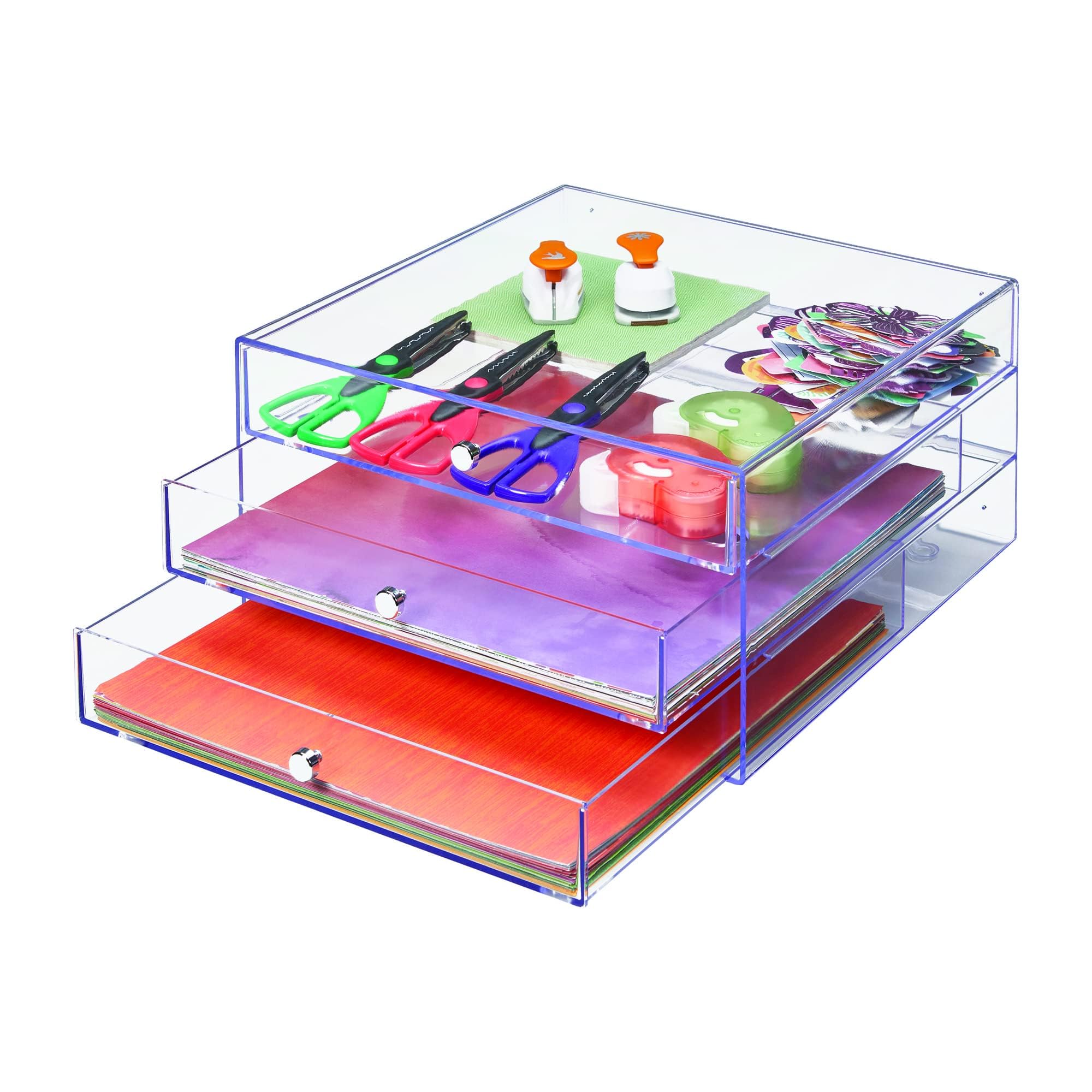Deflecto | 3 Drawer Desktop Plastic Storage Box for Stationery & Office Accessories | Oversized Multi-Purpose Clear Acrylic Organizer | 39.5 x 23 x 39.5cm