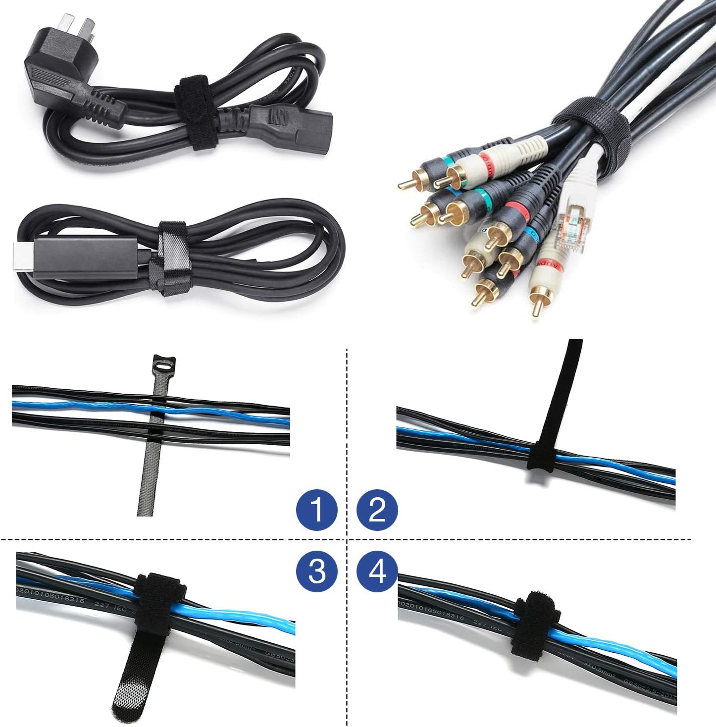 JOTO (4 Pack) Cable Management Sleeve with 10 Pieces Cable Tie, 20 inch Cord Organizer System with Zipper for TV/Computer/Home Entertainment, Flexible Cable Sleeve Wrap Cover -Black: Computers & Accessories