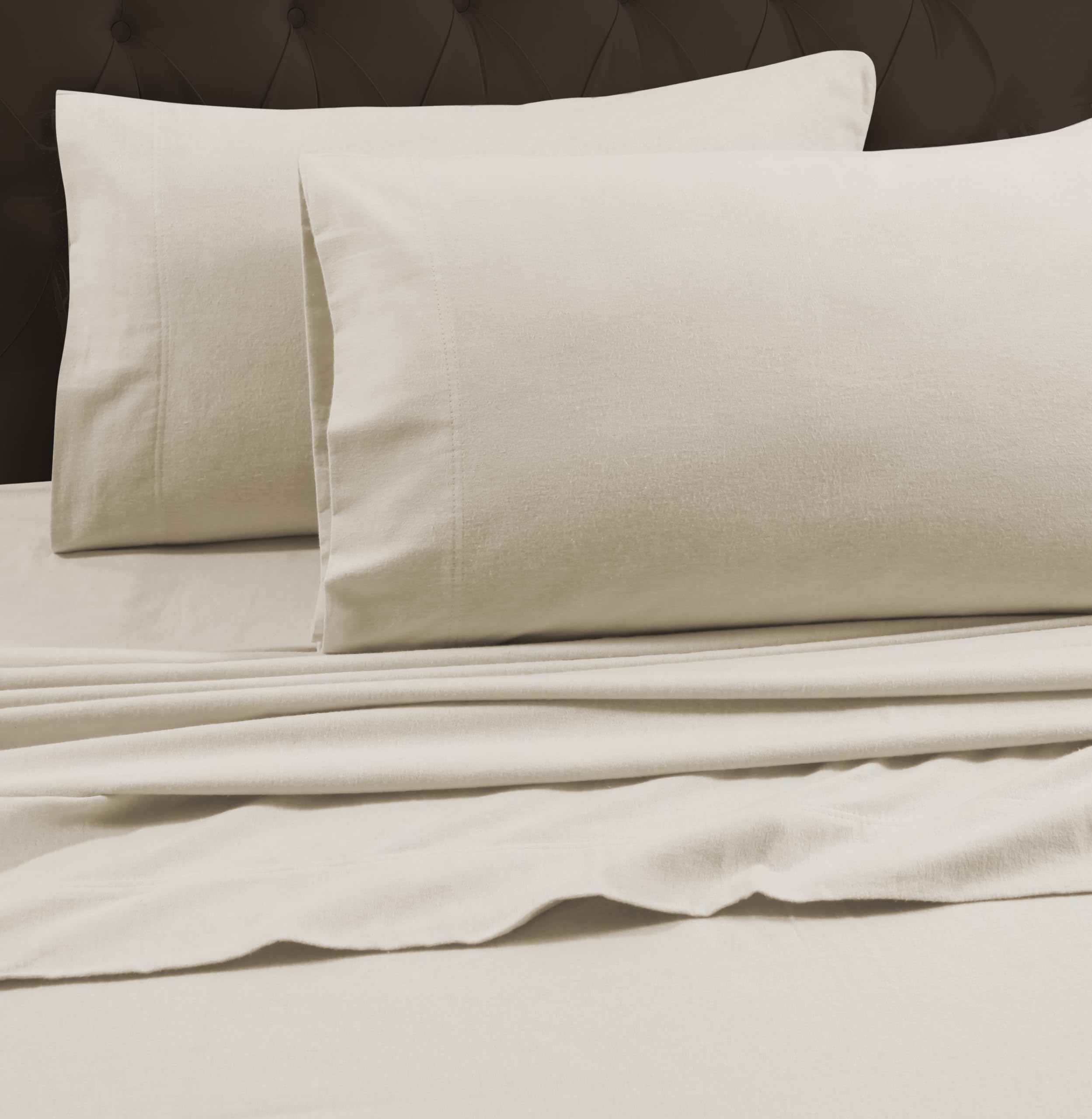 Tribeca Living King Luxury Solid Flannel Extra Deep Pocket Fitted Sheet, Fits up to 24″ Mattress, Ivory