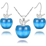 Uloveido Apple Necklace and Earrings Set for Women Girls Cute Apple Jewelry Set for Teacher Mom YL007