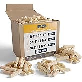ALBO Wooden Dowel Pins 1/4 + 5/16 + 3/8 inch Fluted Wood Dowels Rods 500 Pack Hardwood Crafts Dowel Pegs