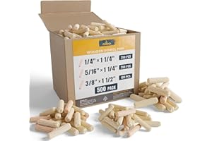 ALBO Wooden Dowel Pins 500 Pack Assorted Sizes 1/4 + 5/16 + 3/8 inch Fluted Wood Dowels Rods Hardwood Crafts Dowel Pegs