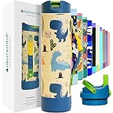 Elemental Iconic Kids Water Bottle for School - 100% Leak-Proof Insulated Water Bottles with Straw Lid & Pop-It Handle for Boys & Girls - Triple-Wall Insulated & BPA-Free, 20oz – Dinosaur