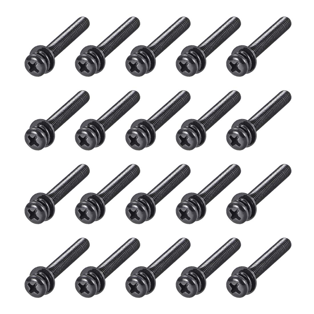 sourcing map M5 x 40mm Carbon Steel Phillips Pan Head Machine Screws Bolts Combine with Spring Washer and Plain Washers 20pcs