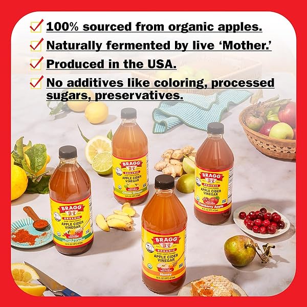 BRAGG ORGANIC APPLE CIDER VINEGAR CRANBERRY APPLE BLEND WITH THE MOTHER – 16 FL OZ – RAW AND UNFILTERED