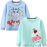 LOKTARC Toddler Girls Crewneck Sweatshirts, 2 Pack Kids Graphic Long Sleeve Shirts Pullover Cotton Tops