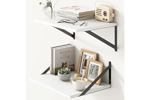 Fun Memories Floating Shelves Set of 2, 16" W x 12" D, White Ledges for Bedroom, Bathroom, 12" Deep Bookshelf Wall Mounted